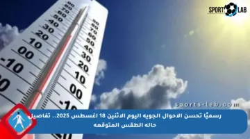 رسميًا تحسن الأحوال الجوية اليوم الاثنين 18 أغسطس 2025.. تفاصيل حالة الطقس المتوقعة